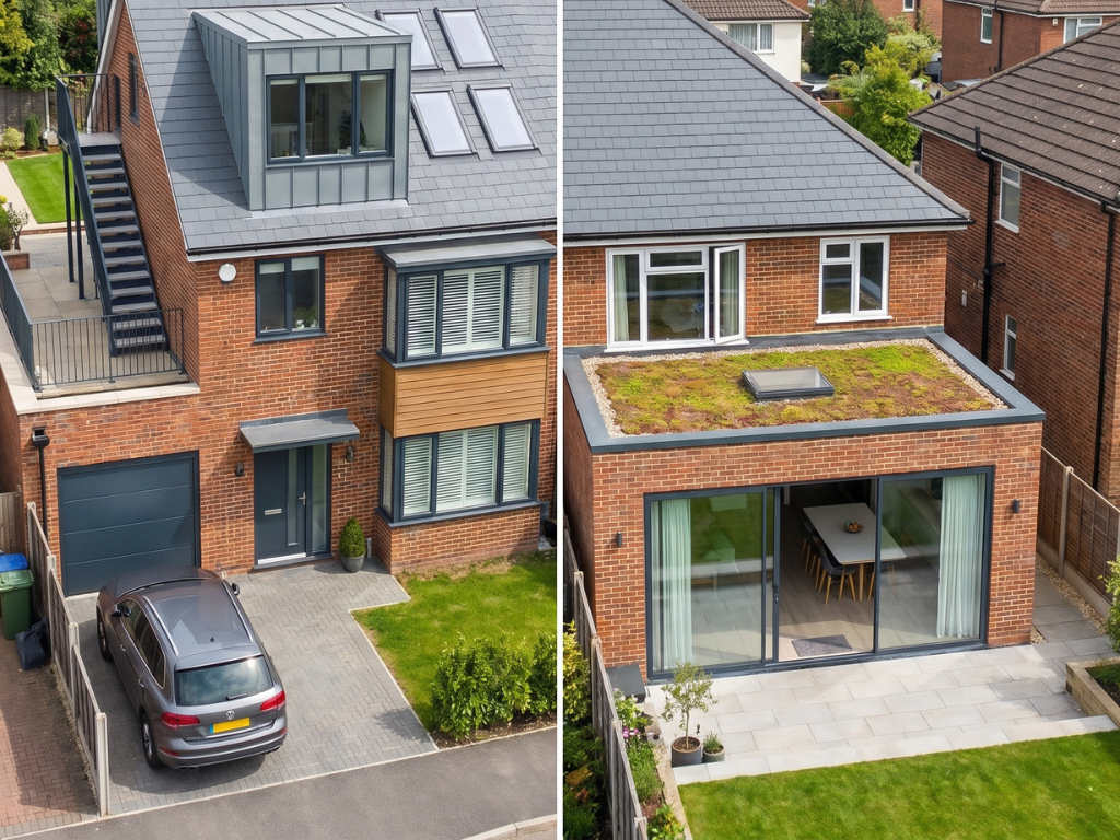 Loft conversion and rear home extension comparison on a modern family home